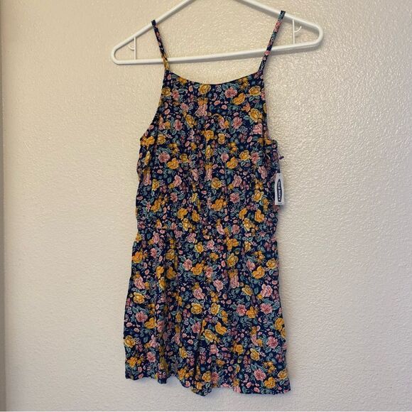 Old Navy micro floral print cotton rayon girls jumpsuit romper shorts L 10-12 - Picture 1 of 11